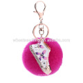 Promotional gift shoes keychain with fur pom poms/rabbit fur ball